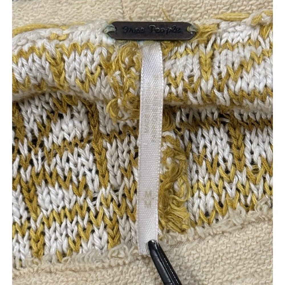 Free People Winnie Sz M Striped Yellow Cropped Boho Long Sleeve Linen Sweater - Picture 4 of 9